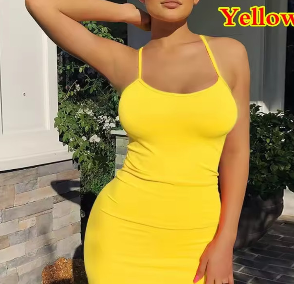 New Women's Summer Spaghetti Strap Bodycon Yellow Mini Dress Club Party Sundress - Image 2