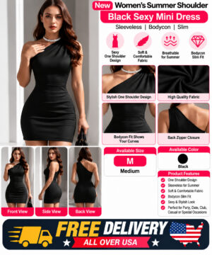 New Women's Summer Shoulder Black Sexy Mini Dress Sleeveless Bodycon Slim