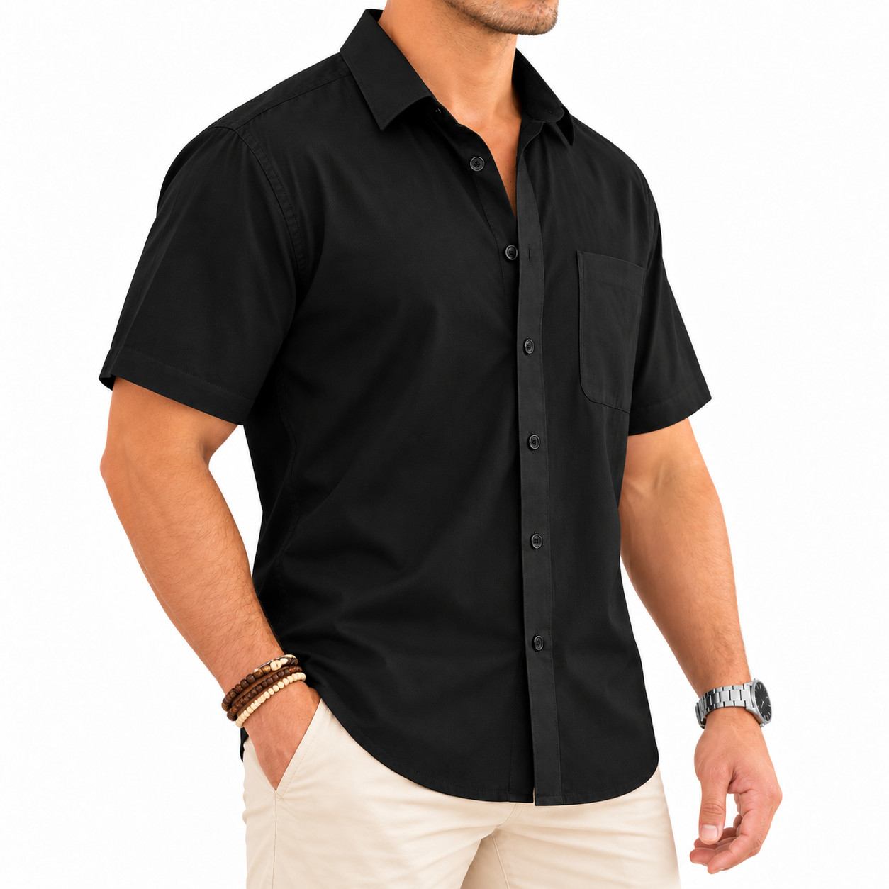 Men's Cotton Linen Short Sleeve Shirt Breathable Casual Lightweight Button Down - Image 4