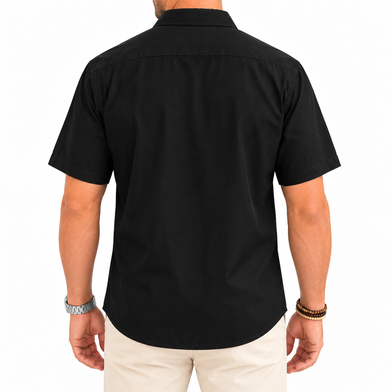 Men's Cotton Linen Short Sleeve Shirt Breathable Casual Lightweight Button Down - Image 5