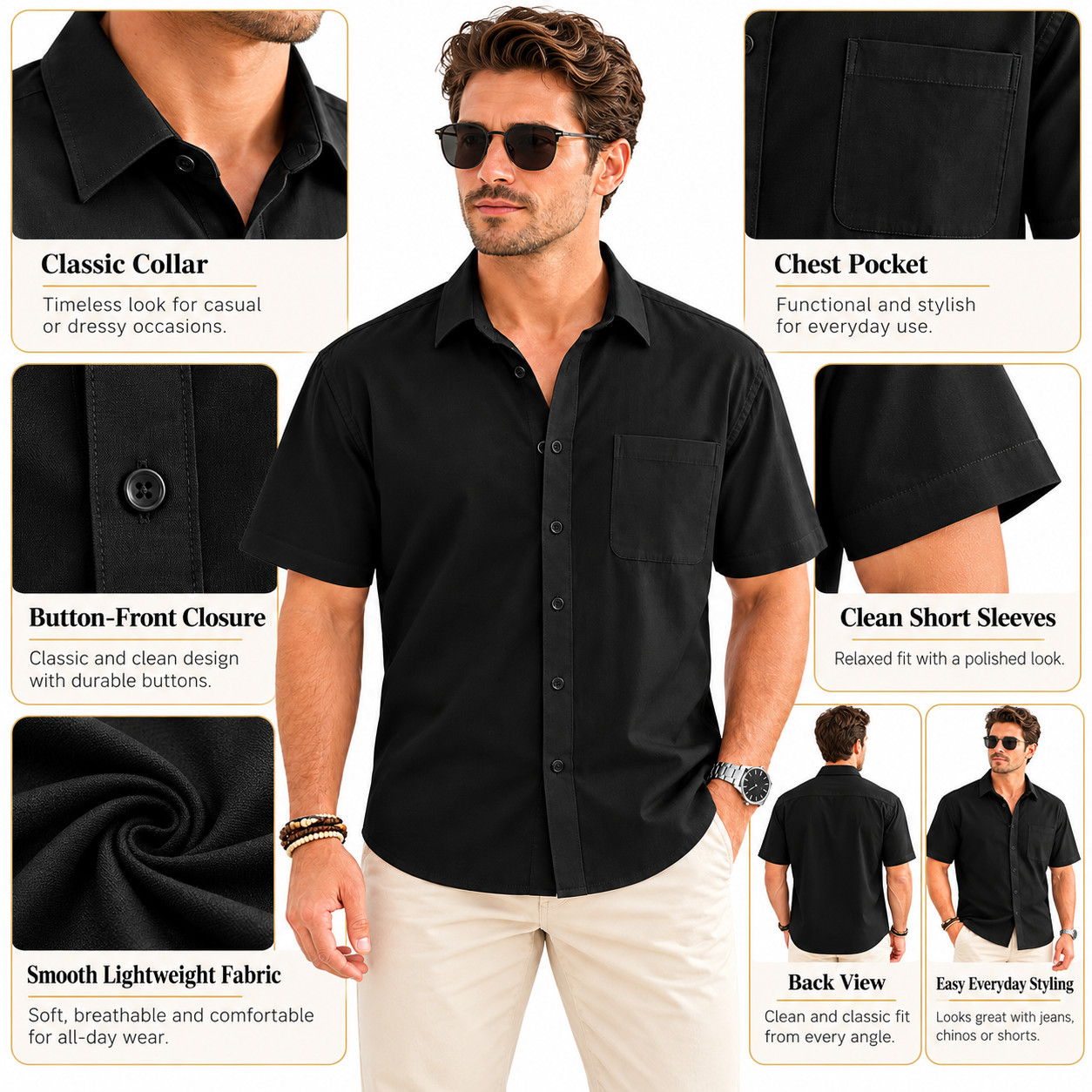 Men's Cotton Linen Short Sleeve Shirt Breathable Casual Lightweight Button Down - Image 6