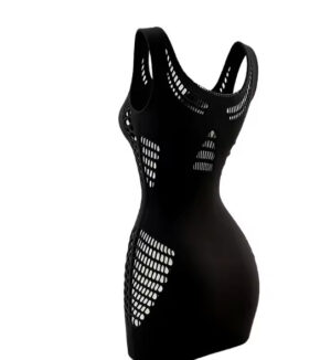 Women's Black Bodycon Dress Without Underwear Summer Beach Cover Up Hollow Out