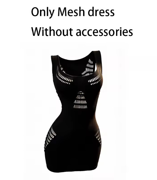 Women's Black Bodycon Dress Without Underwear Summer Beach Cover Up Hollow Out - Image 2