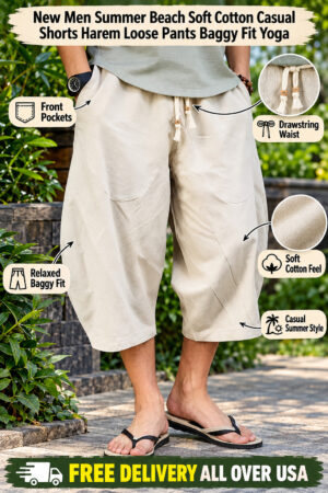 New Men Summer Beach Soft Cotton Casual Shorts Harem Loose Pants Baggy Fit Yoga
