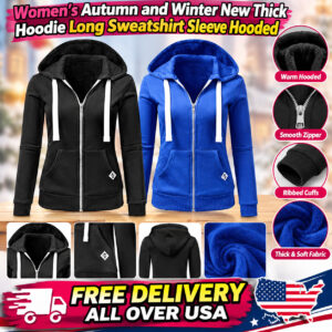 Women's Autumn and Winter New Thick Hoodie Long Sweatshirt Sleeve Hooded - Black Regular M