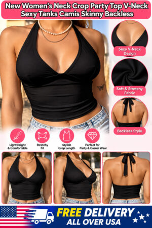 New Women's Neck Crop Party Top V-Neck Sexy Tanks Camis Skinny Backless