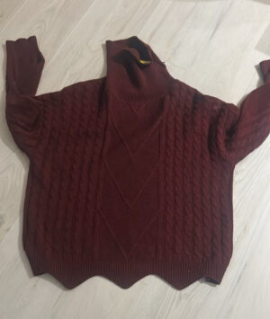 Women's Used Cable Knit Maroon Turtleneck Sweater Size XL Chunky Nit pullover