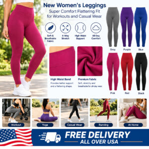 New Women's Leggings Super Comfort Flattering Fit for Workouts and Casual Wear - Black S/M